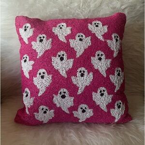 Pink Halloween well dressed ghost pillow